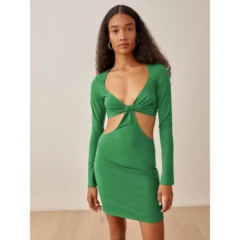 NWT Reformation Hale‎ Cutout Twist Front Mini Dress Kelly Green Size Medium